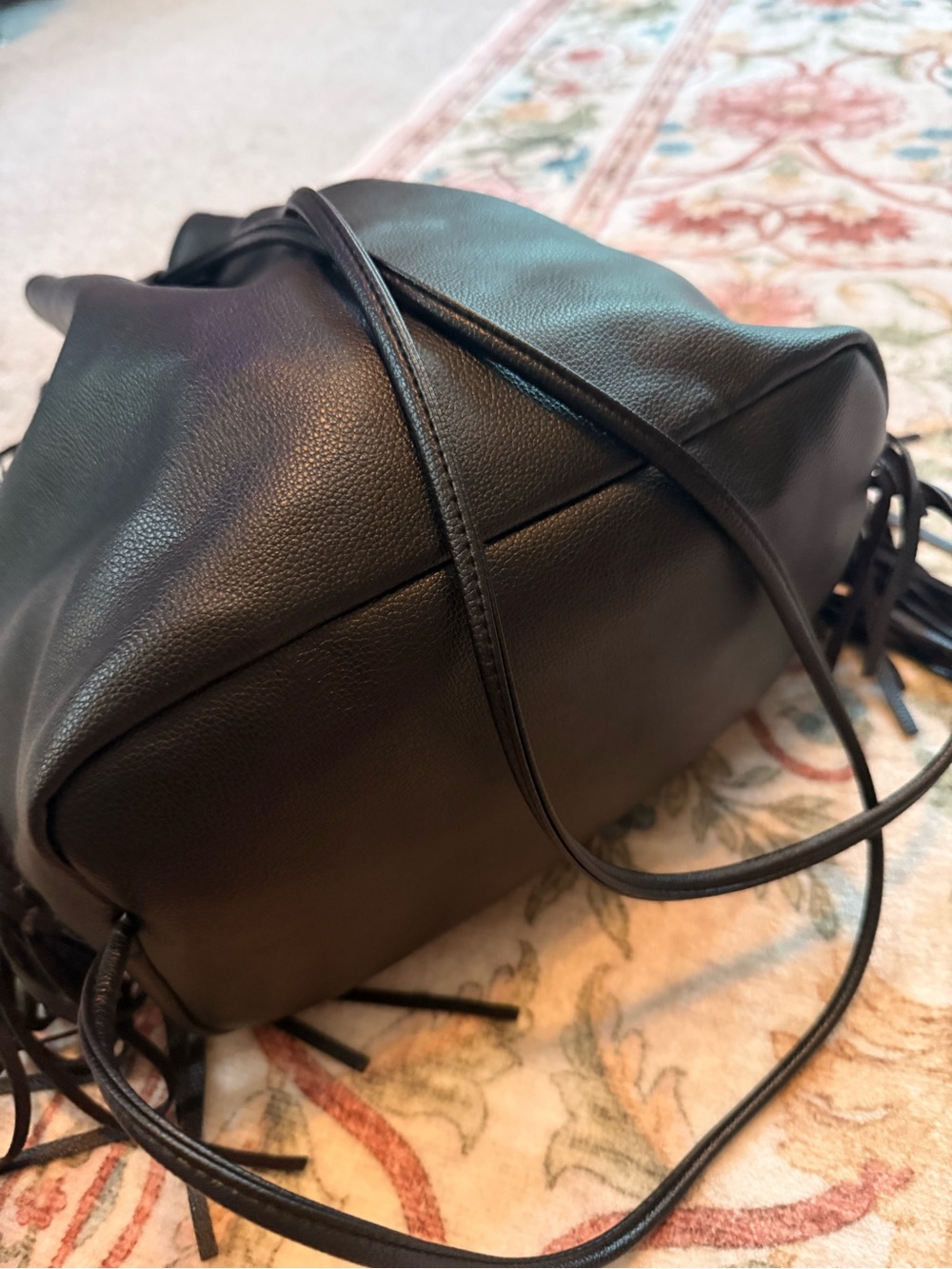 Victoria's Secret Black Fringe Drawstring Backpack NWOT - Picture 5 of 5